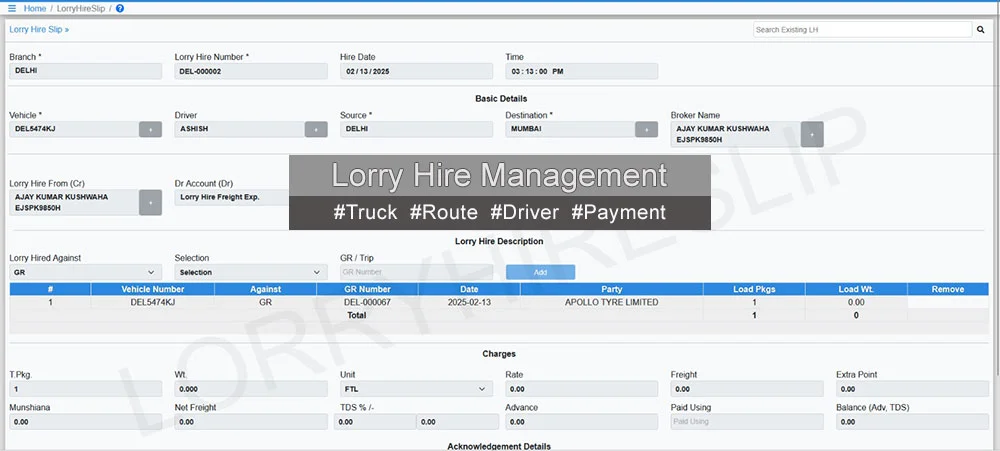 Lorry/truck Hire